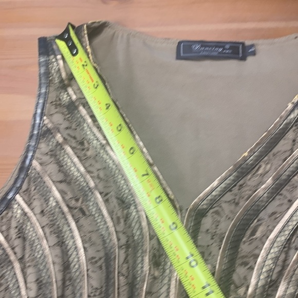 Dancing Couture Rare Sleeveless Top Embellished w Leather. Gold w Bronze Silver - Picture 13 of 17